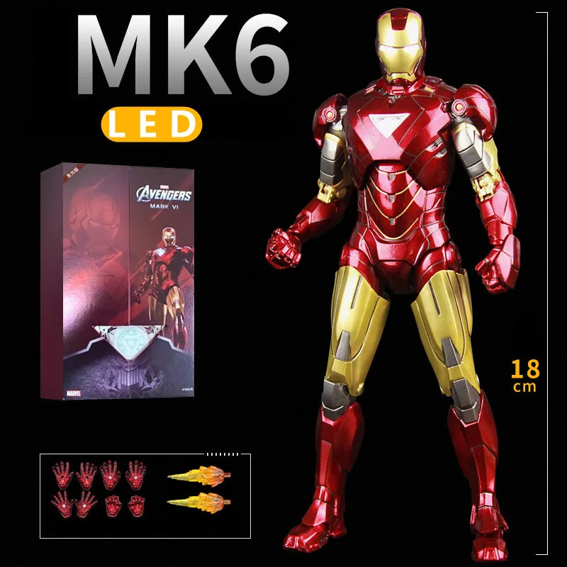 ZD Toys LED Light Iron Man MK1 MK2 MK3 MK4 MK5 MK6 MK7 MK43 MK50 7" Movie Action Figure Tony Stark Legends Toys