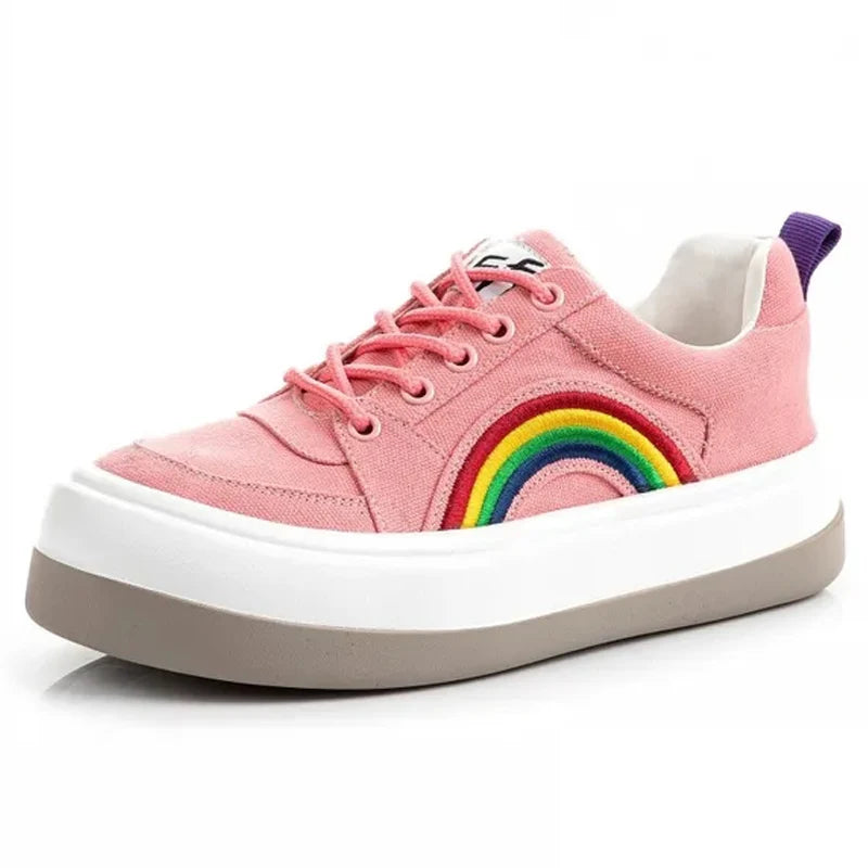 2025 Women's Casual Shoes Rainbow Thick Sole Canvas Shoes Female Student Leisure Fashion Shoes