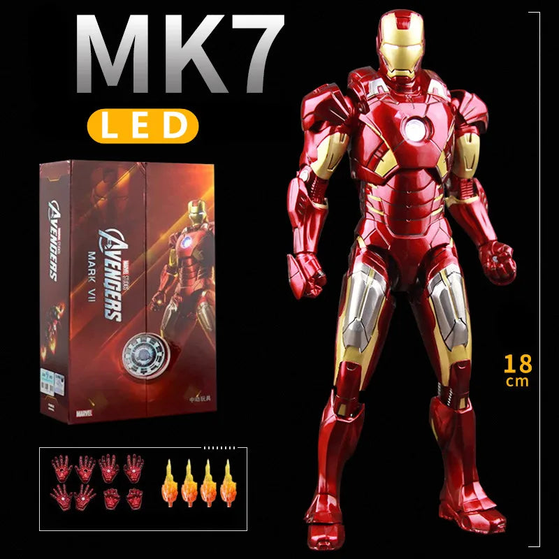 ZD Toys LED Light Iron Man MK1 MK2 MK3 MK4 MK5 MK6 MK7 MK43 MK50 7" Movie Action Figure Tony Stark Legends Toys