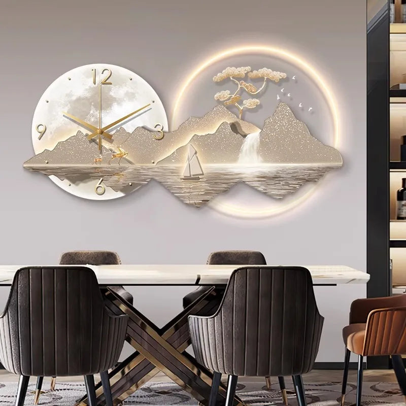 Decorative Wall Clock Rizhao Jinshan Restaurant Painting Light Luxury Wall Hanging Living Room Creative Wall Clock