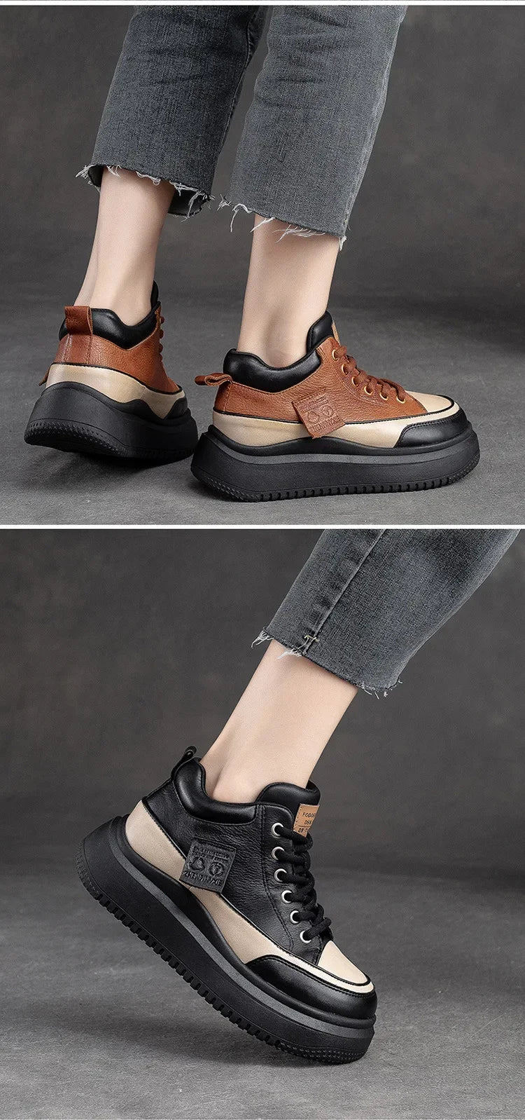 2025 New 4.5cm Genuine Leather Women's Retro Flat Sneakers Autumn Fashion Platform Shoes Ladies Casual Shoes Comfortable Flats