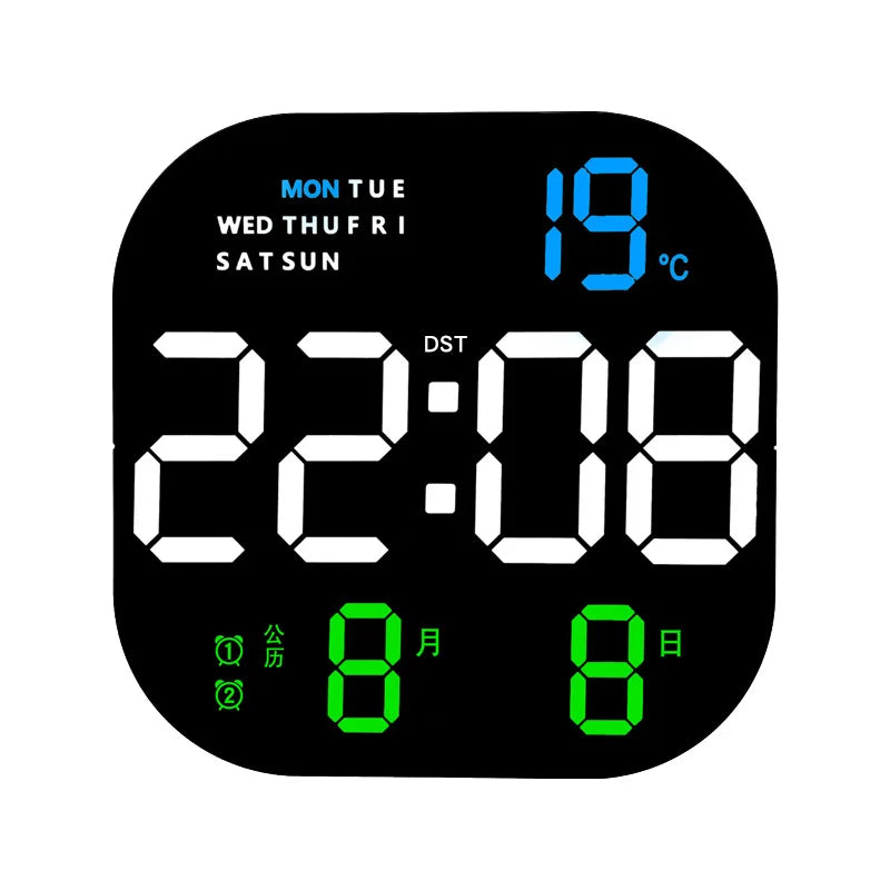 Digital Wall Clock Remote Control Temperature Date Week Display Memory Mode Desktop Clock Dual Alarms LED Clock Room Decor