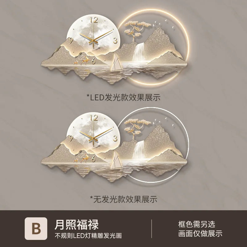 Decorative Wall Clock Rizhao Jinshan Restaurant Painting Light Luxury Wall Hanging Living Room Creative Wall Clock