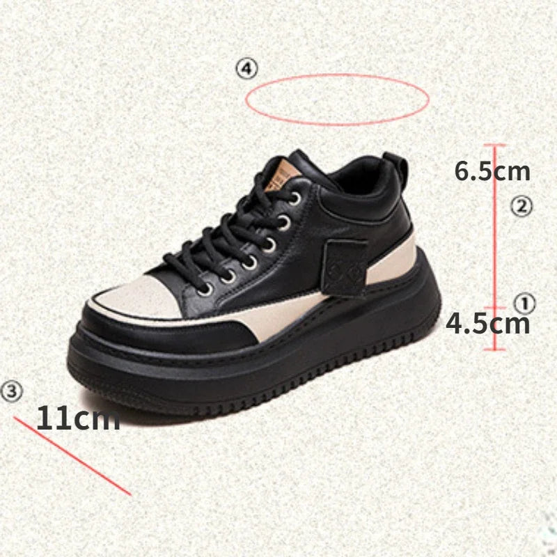 2025 New 4.5cm Genuine Leather Women's Retro Flat Sneakers Autumn Fashion Platform Shoes Ladies Casual Shoes Comfortable Flats