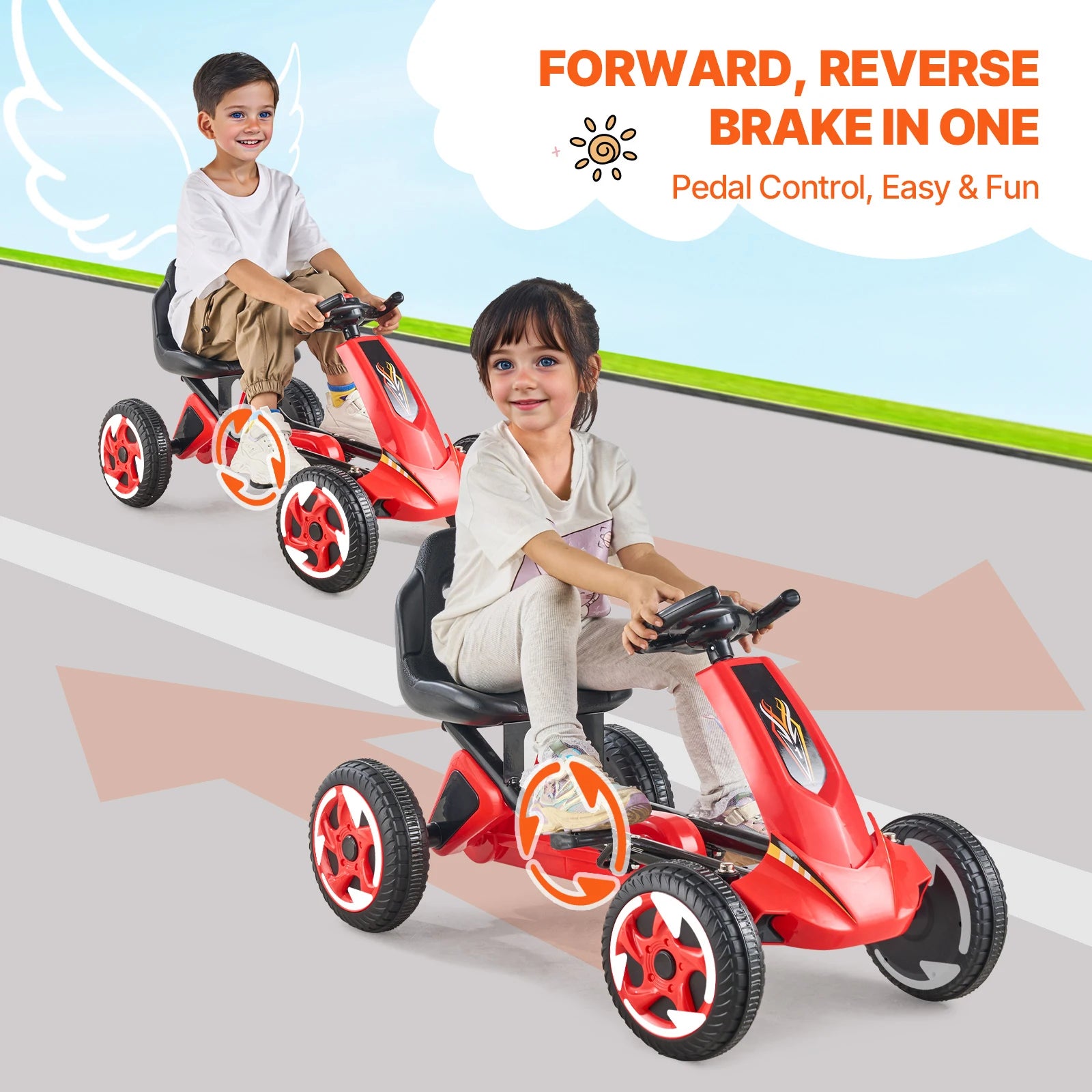 SucceBuy 66lbs Kids Pedal Go Kart 4 Wheel Off-Road Pedal Ride On Toys with Adjustable Seat Outdoor Racer Pedal Car for Boys