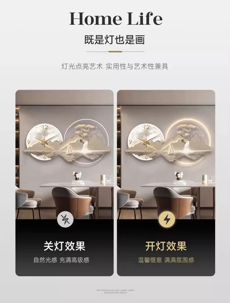 Decorative Wall Clock Rizhao Jinshan Restaurant Painting Light Luxury Wall Hanging Living Room Creative Wall Clock