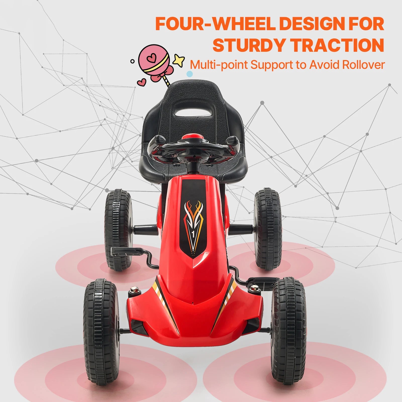 SucceBuy 66lbs Kids Pedal Go Kart 4 Wheel Off-Road Pedal Ride On Toys with Adjustable Seat Outdoor Racer Pedal Car for Boys