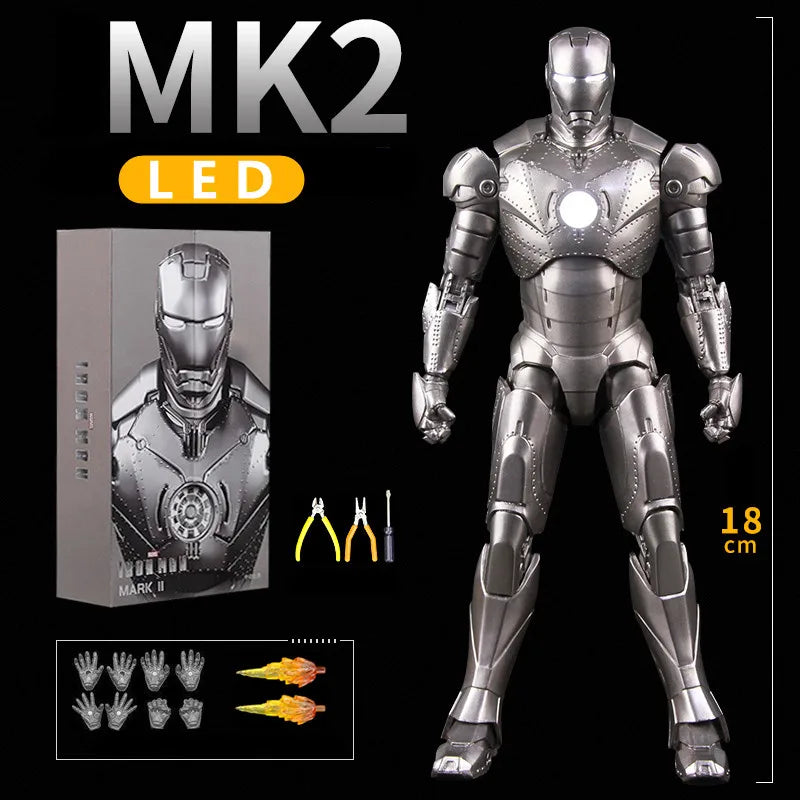 ZD Toys LED Light Iron Man MK1 MK2 MK3 MK4 MK5 MK6 MK7 MK43 MK50 7" Movie Action Figure Tony Stark Legends Toys