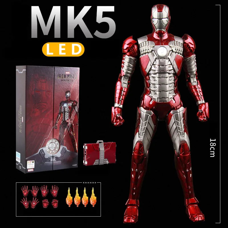 ZD Toys LED Light Iron Man MK1 MK2 MK3 MK4 MK5 MK6 MK7 MK43 MK50 7" Movie Action Figure Tony Stark Legends Toys