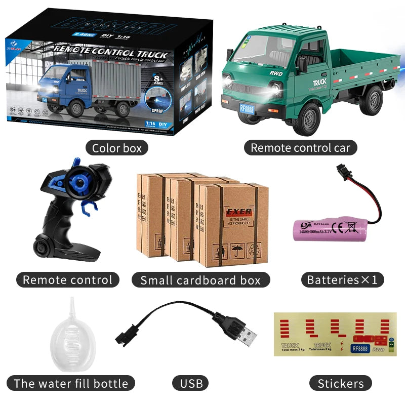 New KF21 1:16 2.4GHZ Remote Control Car Simulates Drift And Climbing Trucks With Spray And LED Lights Toy For Children Boys Gift
