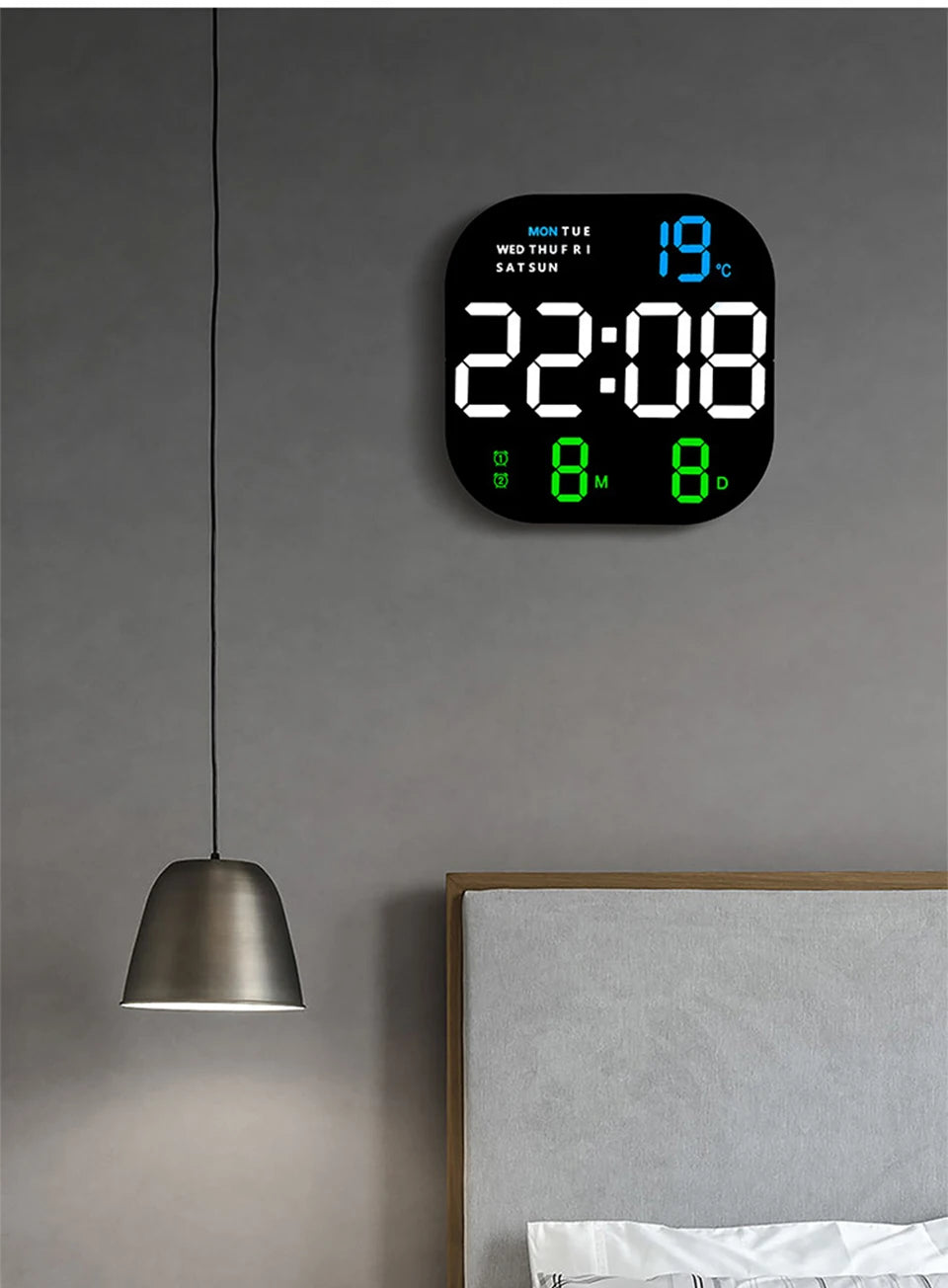 Digital Wall Clock Remote Control Temperature Date Week Display Memory Mode Desktop Clock Dual Alarms LED Clock Room Decor