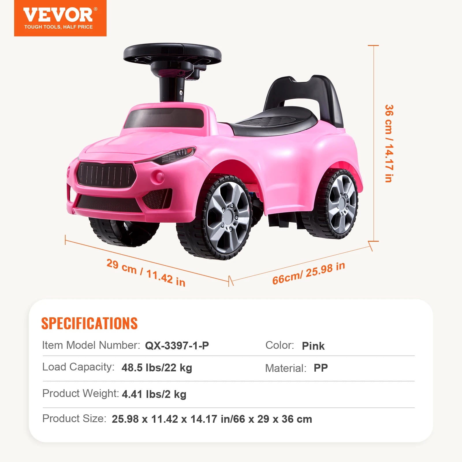 SucceBuy White/Pink Ride On Push Car Classic Kids Ride On Sports Toy Car with Music Steering Wheel for Toddlers Boys Girls