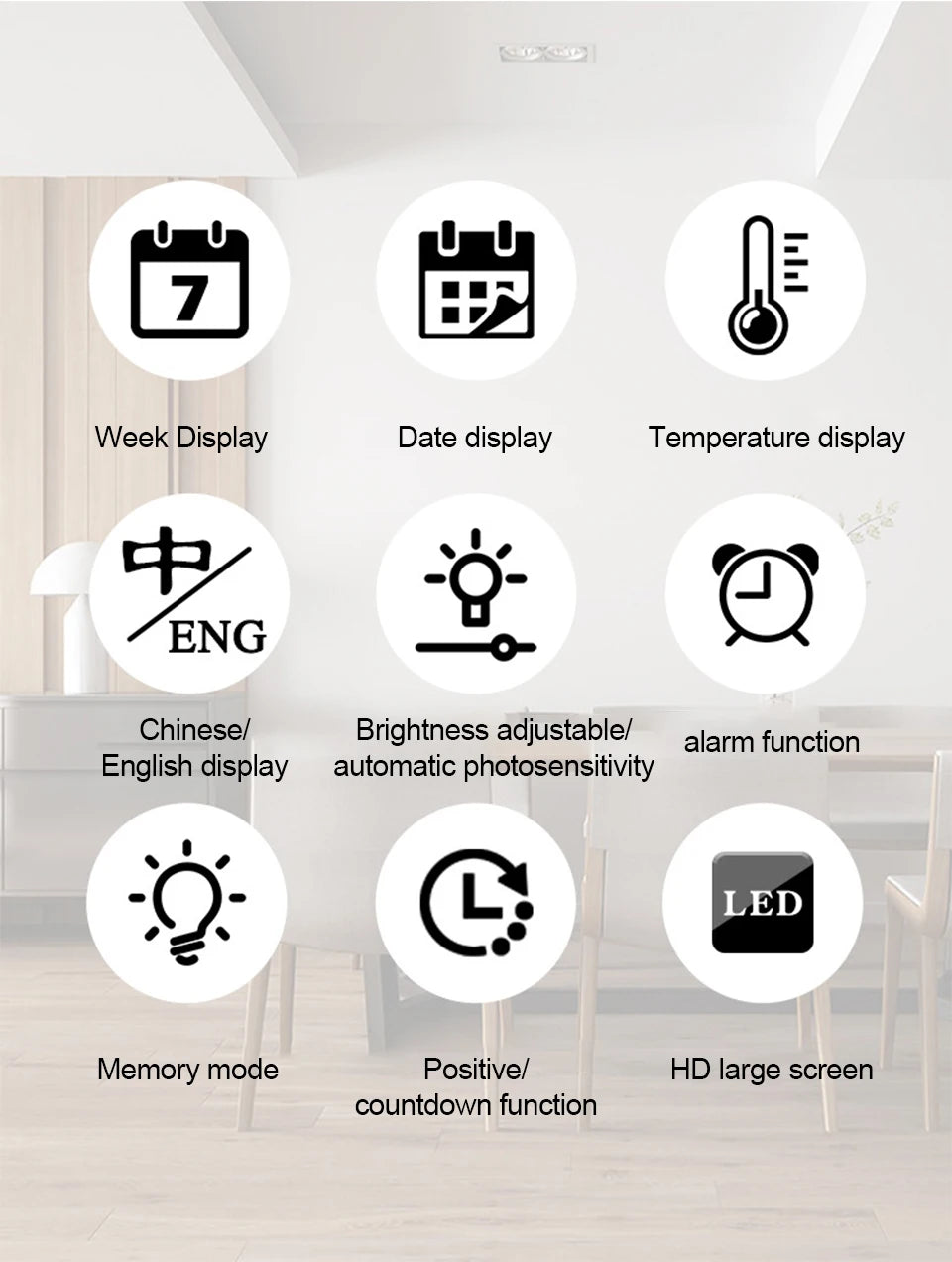 Digital Wall Clock Remote Control Temperature Date Week Display Memory Mode Desktop Clock Dual Alarms LED Clock Room Decor