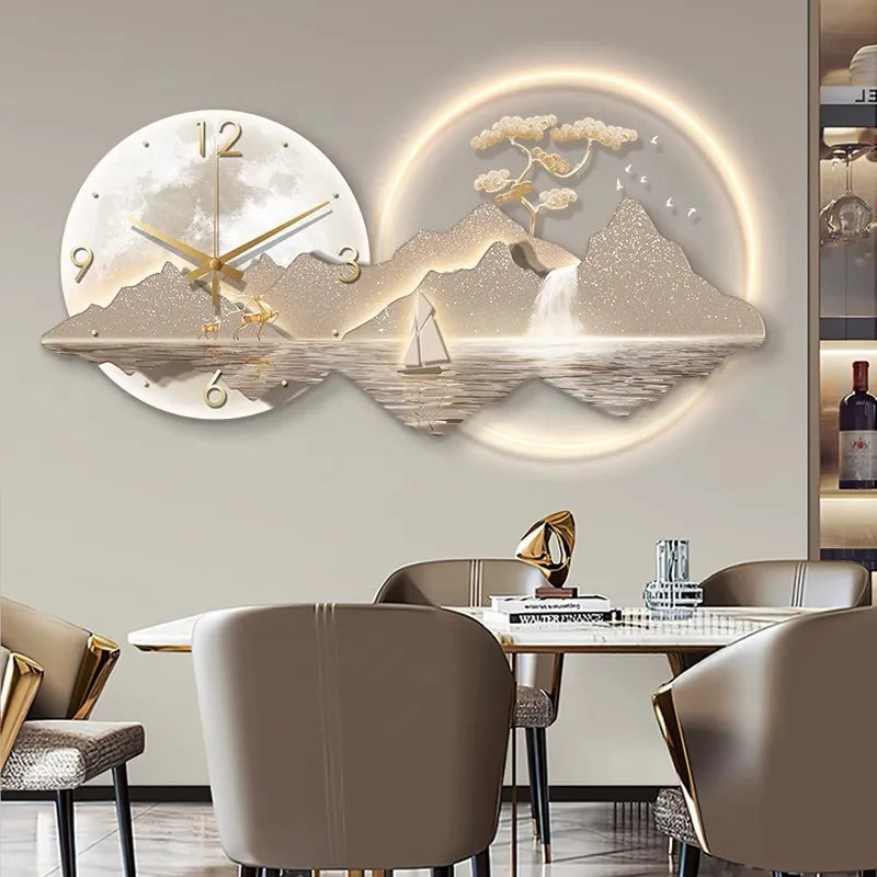 Decorative Wall Clock Rizhao Jinshan Restaurant Painting Light Luxury Wall Hanging Living Room Creative Wall Clock