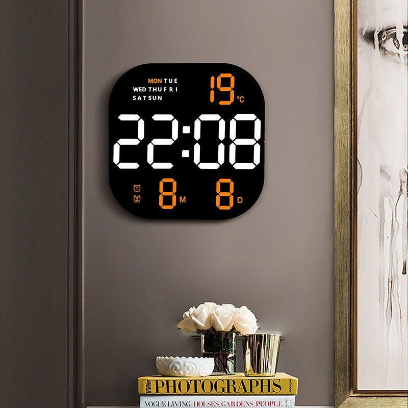 Digital Wall Clock Remote Control Temperature Date Week Display Memory Mode Desktop Clock Dual Alarms LED Clock Room Decor