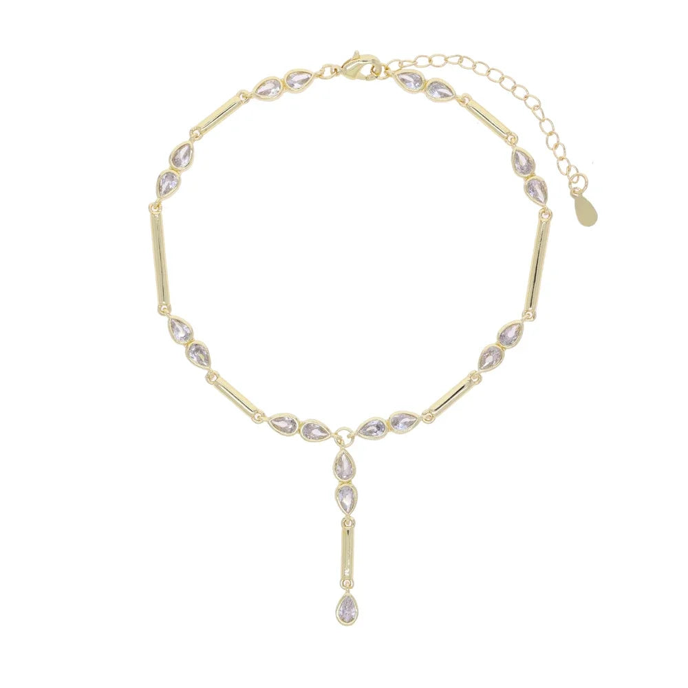 2025 New Arrived Fashion Geometric Bar Tear Drop Cubic Zirconia CZ Link Chain Anklet Women Gold Color Foot Jewelry