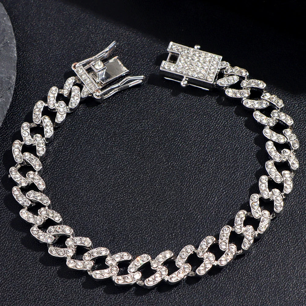 Flatfoosie Fashion Bling Rhinestone Cuban Link Chain Anklets For Women Iced Out Crystal Foot Chain Bracelet Beach Anklet Jewelry