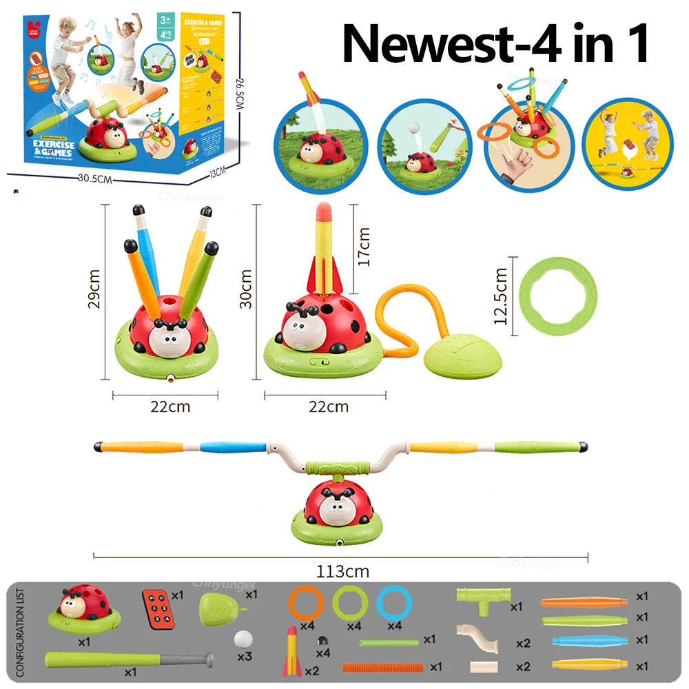 Musical Jump Sports Toys Rocket Launcher for Kid Ring Toss Game with Remote Control Indoor Outdoor Machine Gifts for Girls Boys