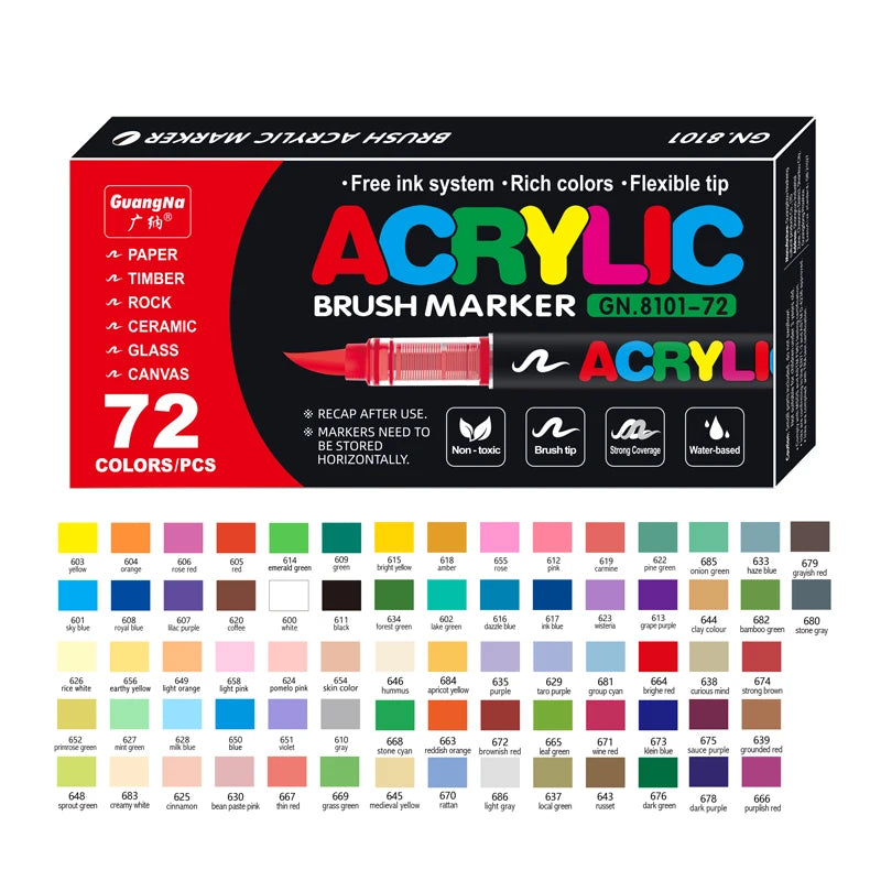 72/120 Colors Acrylic Marker Pens Waterproof Pen Soft brush Nib Student Art For Glass Stone Metal Glass Wood Plasctic Paper