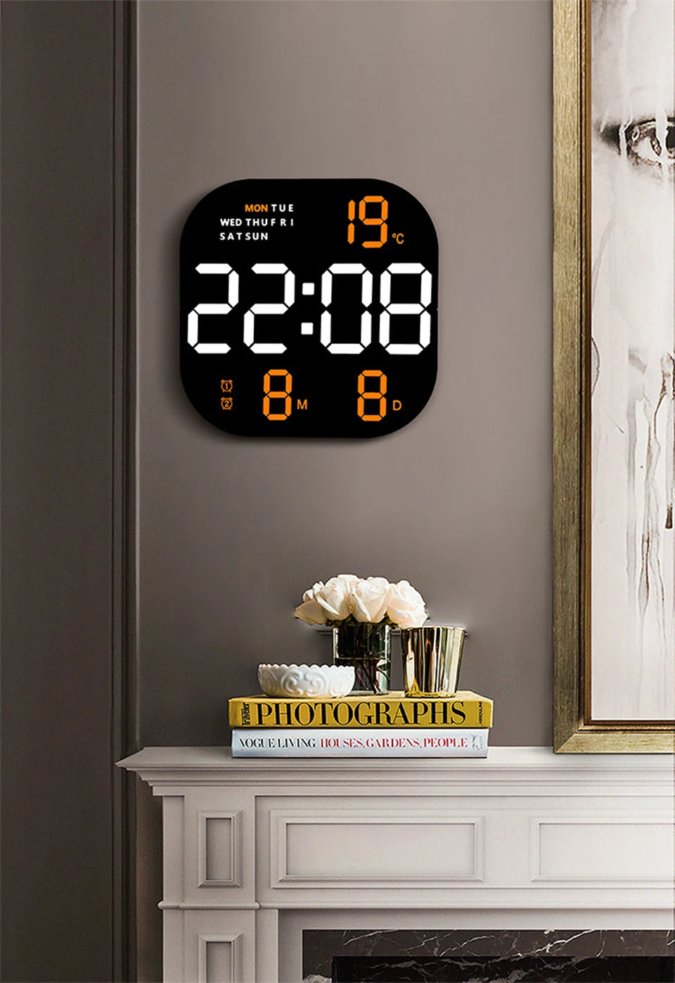 Digital Wall Clock Remote Control Temperature Date Week Display Memory Mode Desktop Clock Dual Alarms LED Clock Room Decor