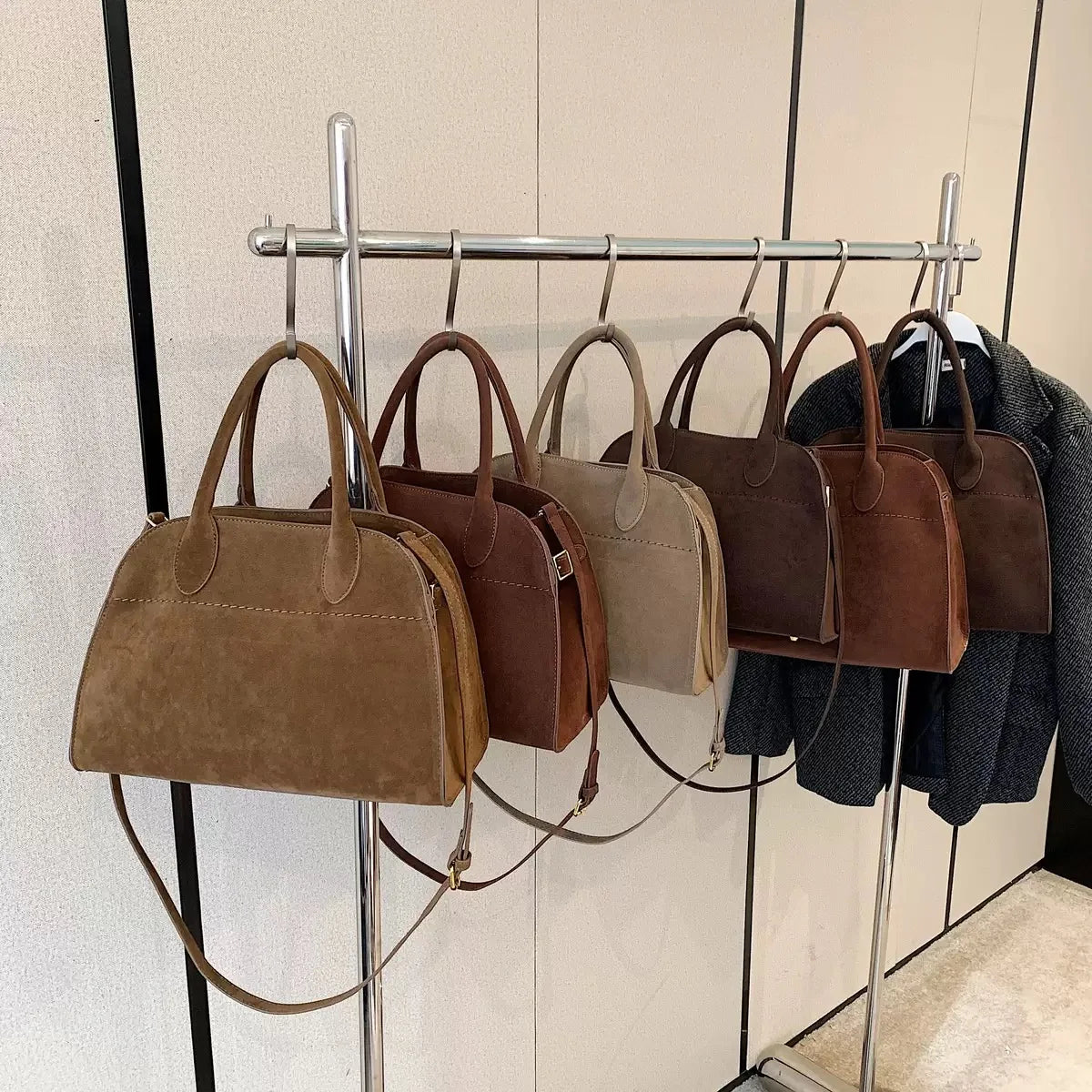 Suede Soft Genuine Leather Tote Bag High Quality Margaux 15 Cowhide Handbag Large Capacity Fashion Casual Women Shoulder Bag