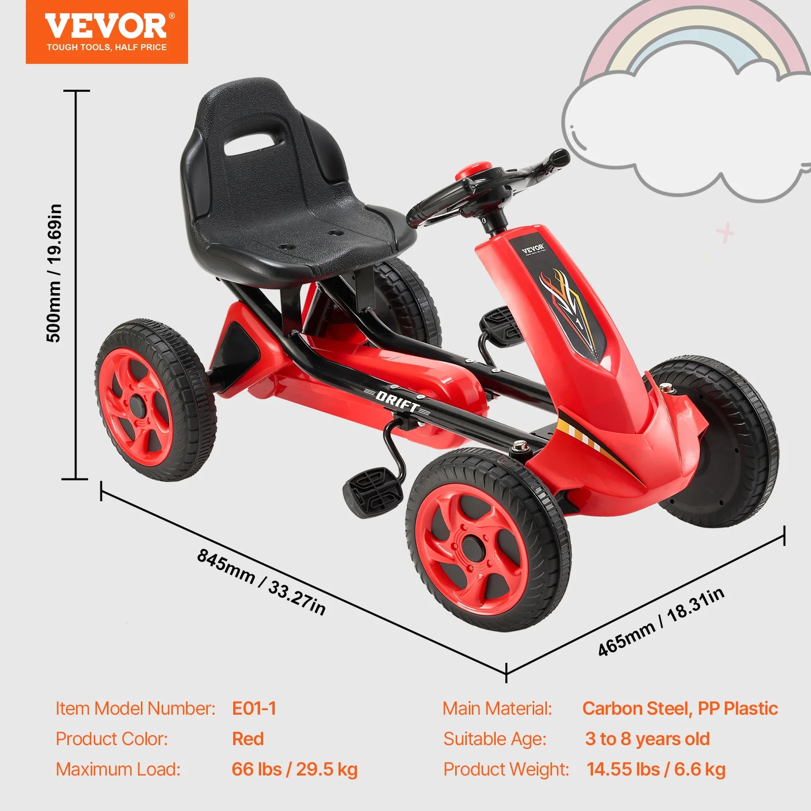 SucceBuy 66lbs Kids Pedal Go Kart 4 Wheel Off-Road Pedal Ride On Toys with Adjustable Seat Outdoor Racer Pedal Car for Boys