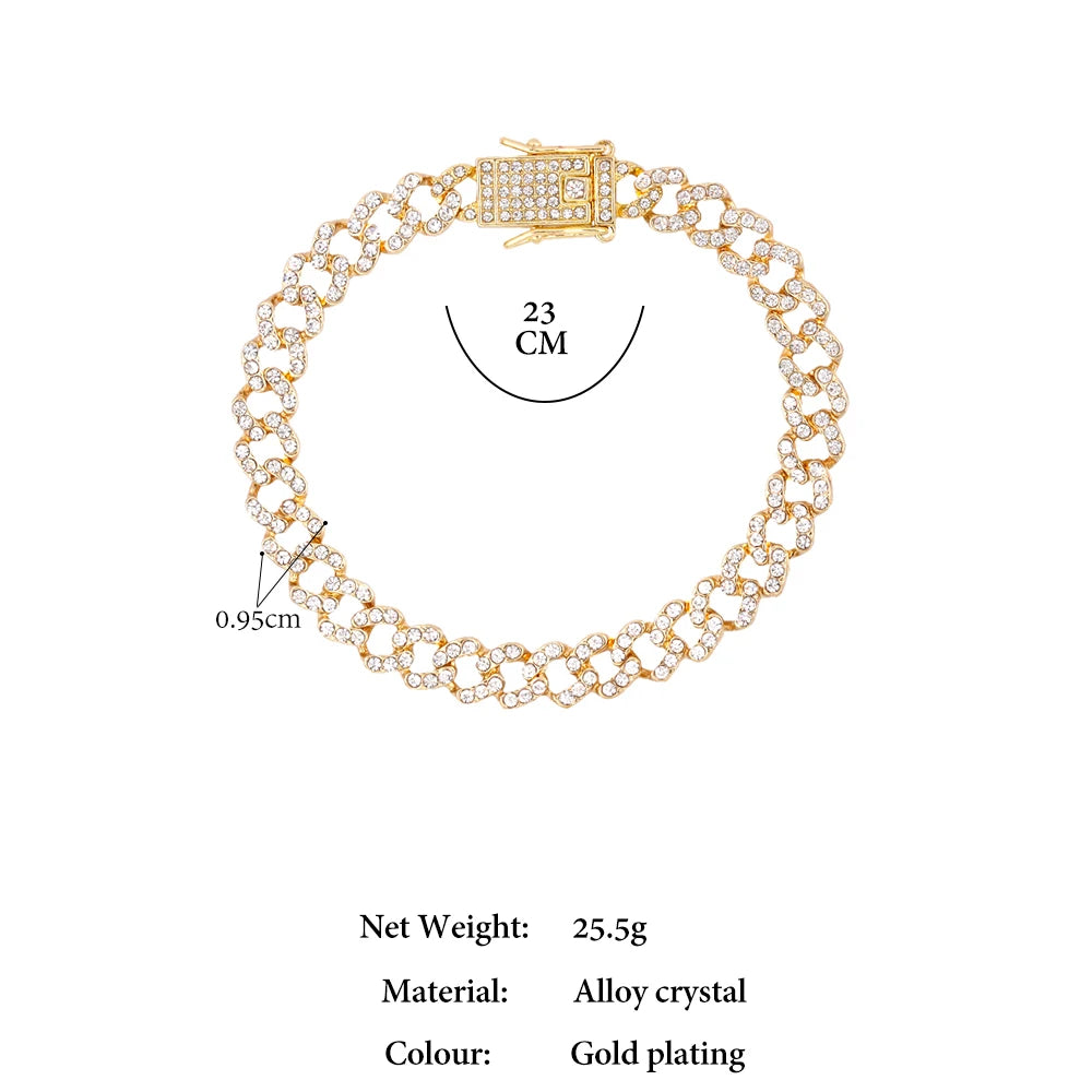 Flatfoosie Fashion Bling Rhinestone Cuban Link Chain Anklets For Women Iced Out Crystal Foot Chain Bracelet Beach Anklet Jewelry