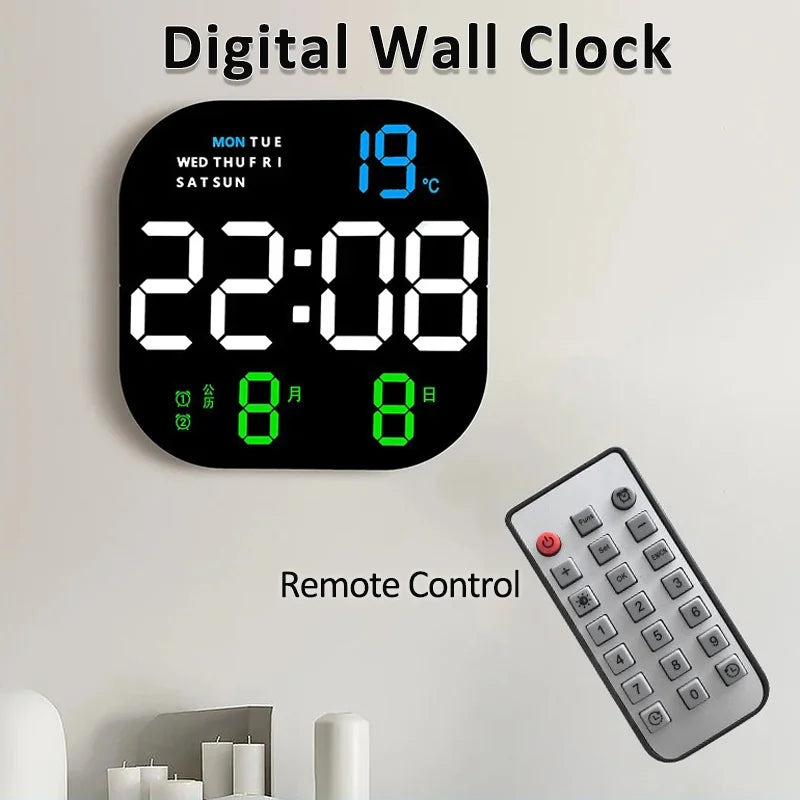 Digital Wall Clock Remote Control Temperature Date Week Display Memory Mode Desktop Clock Dual Alarms LED Clock Room Decor