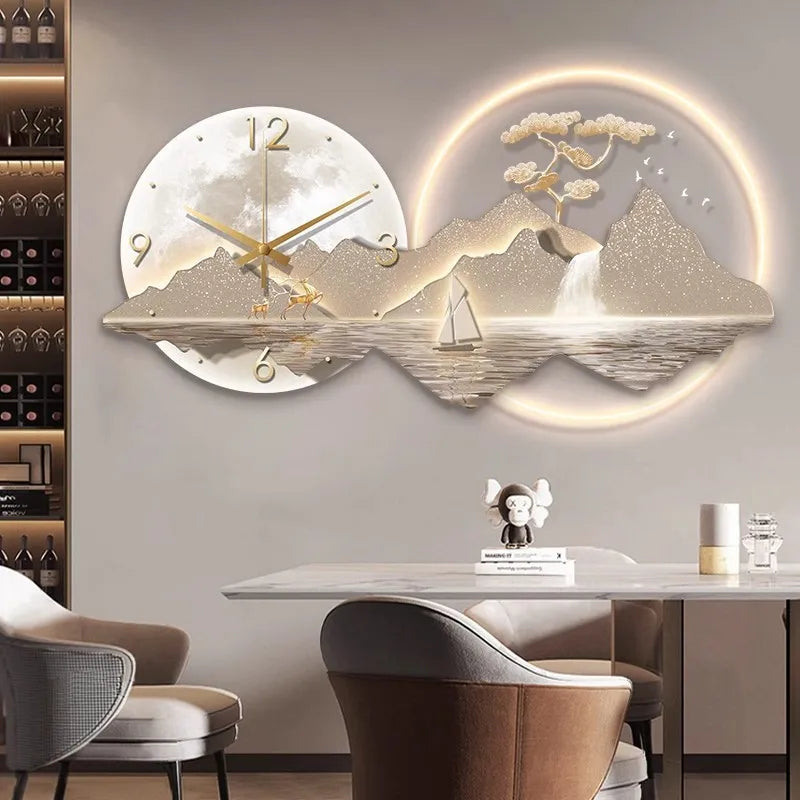 Decorative Wall Clock Rizhao Jinshan Restaurant Painting Light Luxury Wall Hanging Living Room Creative Wall Clock