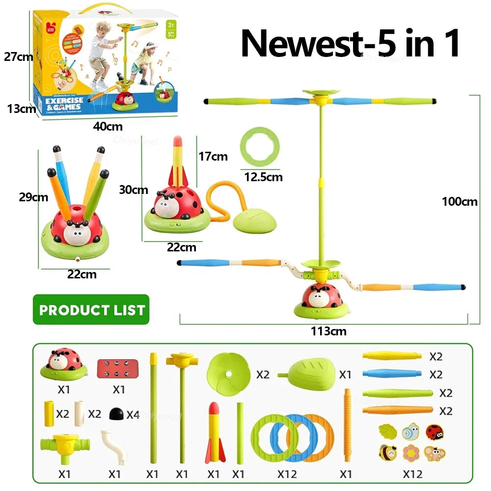 Musical Jump Sports Toys Rocket Launcher for Kid Ring Toss Game with Remote Control Indoor Outdoor Machine Gifts for Girls Boys