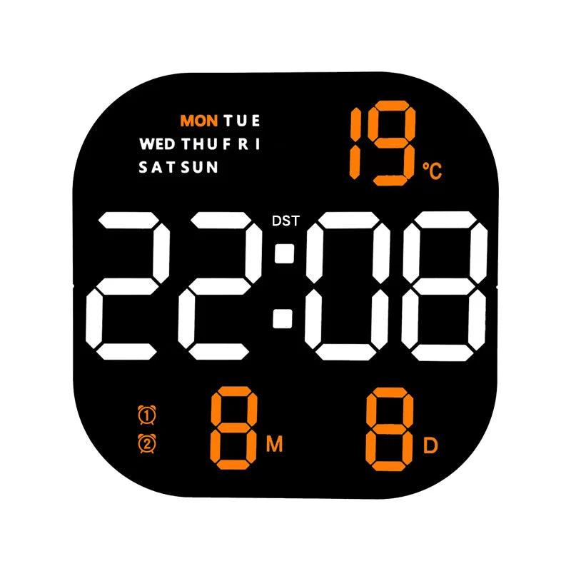 Digital Wall Clock Remote Control Temperature Date Week Display Memory Mode Desktop Clock Dual Alarms LED Clock Room Decor