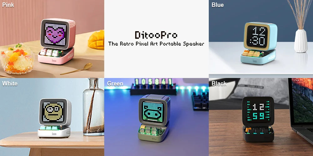 Divoom Ditoo-Pro Retro Pixel Art Bluetooth Portable Speaker Alarm Clock DIY LED Display Board, Cute Gift Home Light Decoration