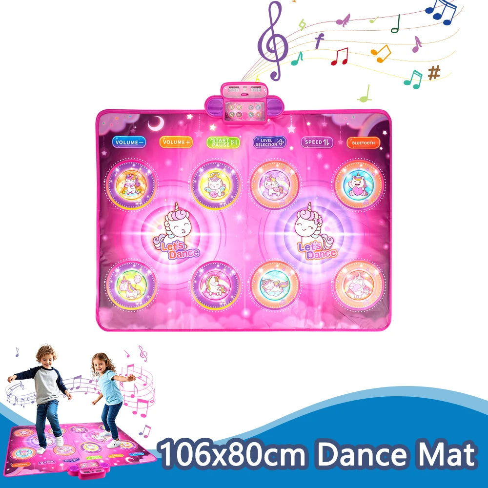 106x80cm Kids Electronic Dance Mat Double Players Mode with Light&Bluetooth Kids Floor Music Blanket Interactive Educational Toy