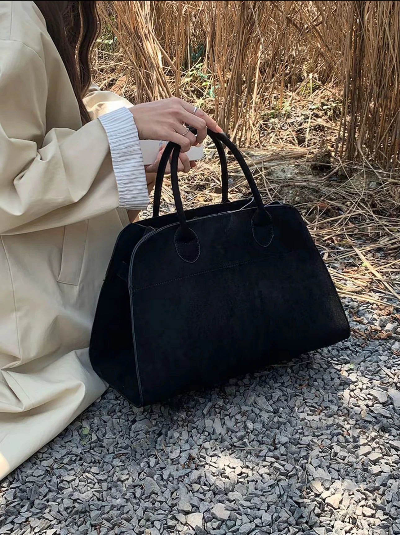 Suede Soft Genuine Leather Tote Bag High Quality Margaux 15 Cowhide Handbag Large Capacity Fashion Casual Women Shoulder Bag