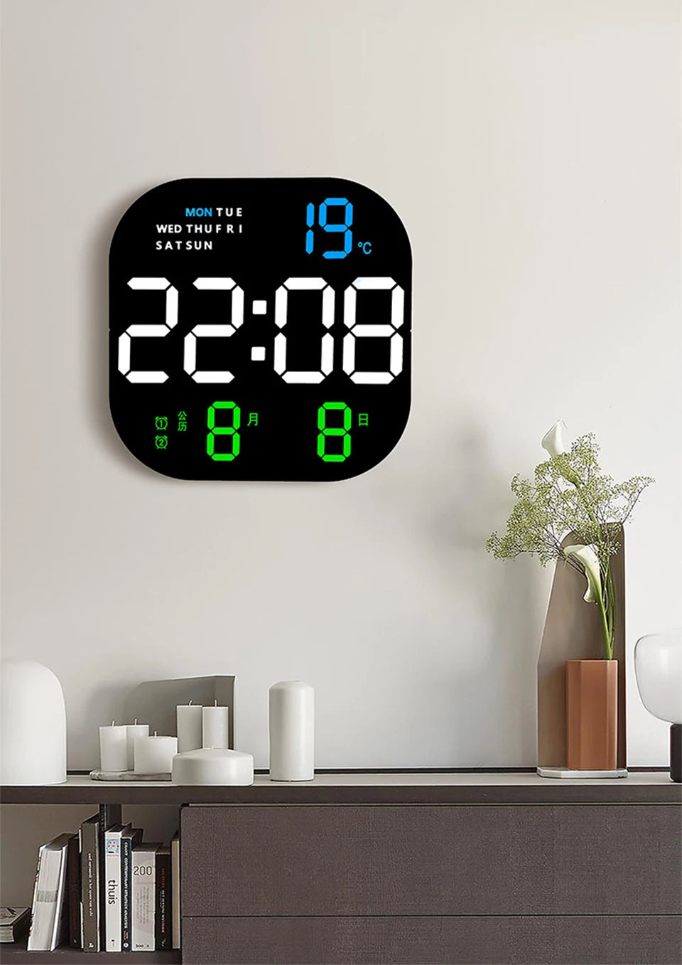 Digital Wall Clock Remote Control Temperature Date Week Display Memory Mode Desktop Clock Dual Alarms LED Clock Room Decor