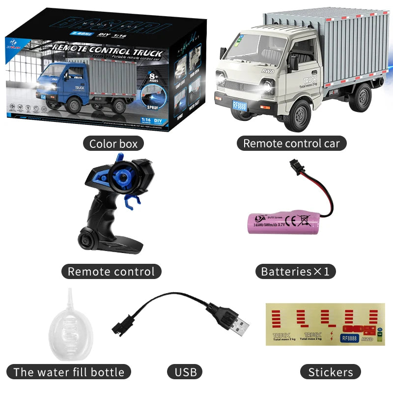 New KF21 1:16 2.4GHZ Remote Control Car Simulates Drift And Climbing Trucks With Spray And LED Lights Toy For Children Boys Gift