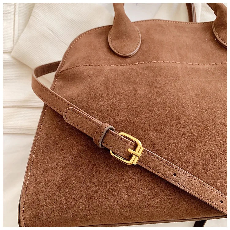 Suede Soft Genuine Leather Tote Bag High Quality Margaux 15 Cowhide Handbag Large Capacity Fashion Casual Women Shoulder Bag