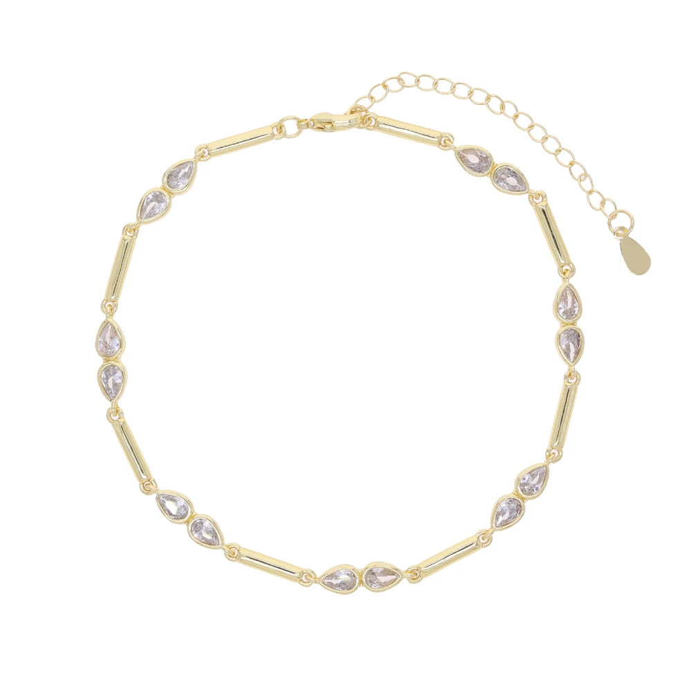 2025 New Arrived Fashion Geometric Bar Tear Drop Cubic Zirconia CZ Link Chain Anklet Women Gold Color Foot Jewelry