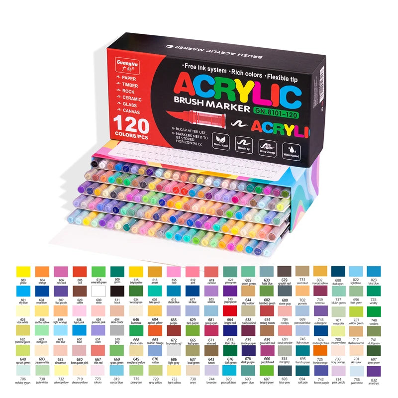 72/120 Colors Acrylic Marker Pens Waterproof Pen Soft brush Nib Student Art For Glass Stone Metal Glass Wood Plasctic Paper