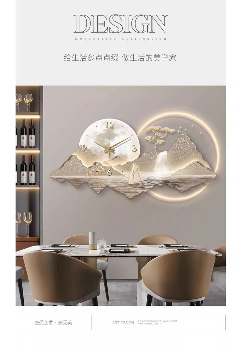 Decorative Wall Clock Rizhao Jinshan Restaurant Painting Light Luxury Wall Hanging Living Room Creative Wall Clock