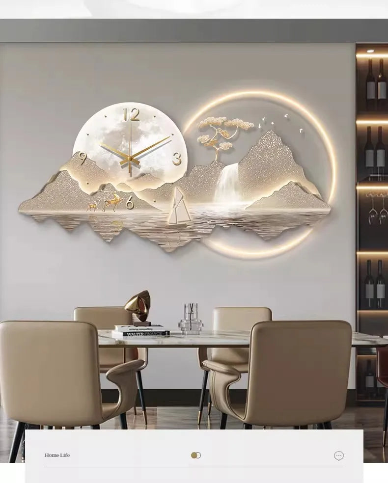Decorative Wall Clock Rizhao Jinshan Restaurant Painting Light Luxury Wall Hanging Living Room Creative Wall Clock