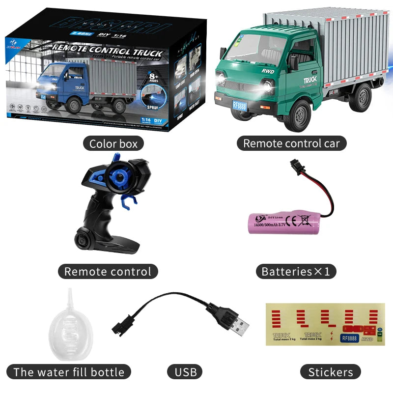 New KF21 1:16 2.4GHZ Remote Control Car Simulates Drift And Climbing Trucks With Spray And LED Lights Toy For Children Boys Gift