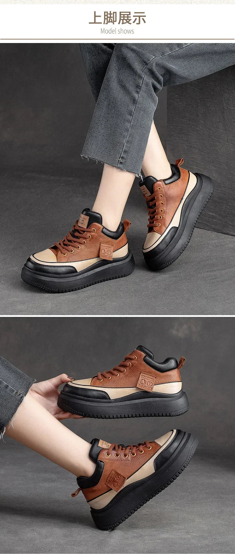 2025 New 4.5cm Genuine Leather Women's Retro Flat Sneakers Autumn Fashion Platform Shoes Ladies Casual Shoes Comfortable Flats