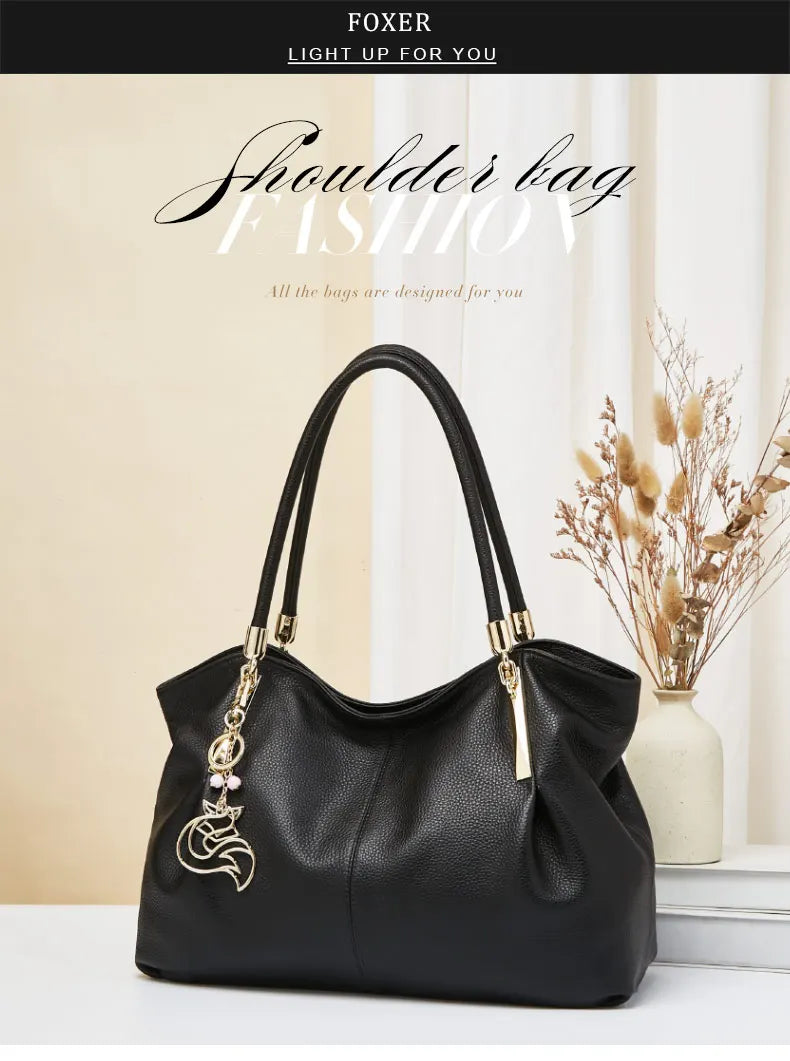 FOXER 2025 New Women's Shoulder Bag Genuine Leather Elegant Female Tote Large Bag Fashion Handbag Commuter Luxury Gift