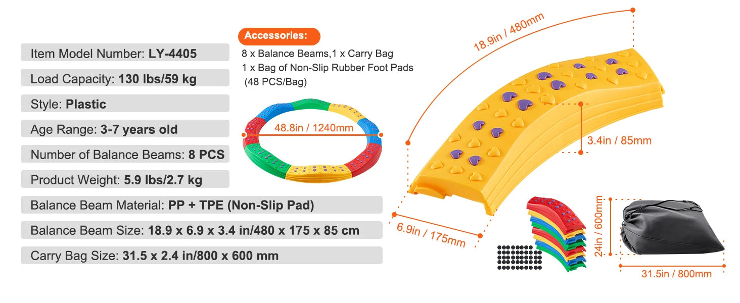 SucceBuy Kids Balance Beam Toddler Stepping Stones Boards Non-Slip Sensory Training Montessori Toys for 2-6 Children's Gift