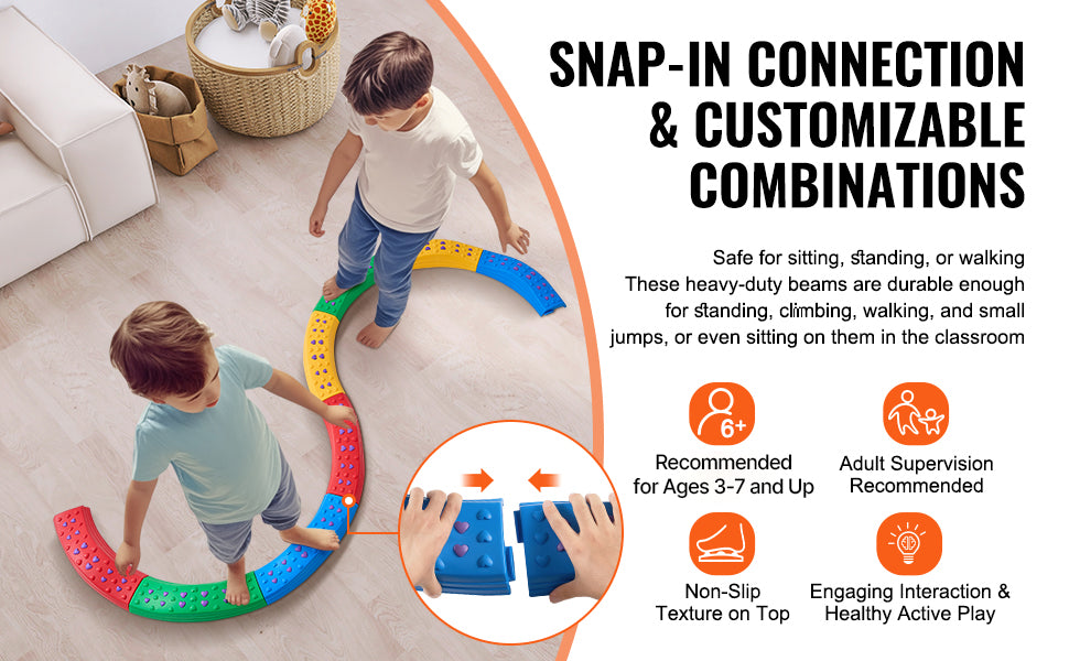 SucceBuy Kids Balance Beam Toddler Stepping Stones Boards Non-Slip Sensory Training Montessori Toys for 2-6 Children's Gift