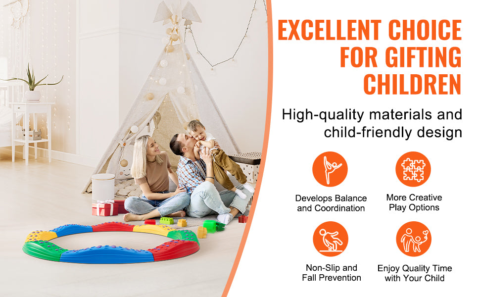 SucceBuy Kids Balance Beam Toddler Stepping Stones Boards Non-Slip Sensory Training Montessori Toys for 2-6 Children's Gift