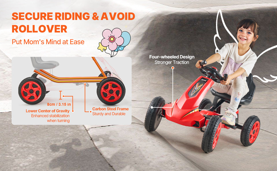 SucceBuy 66lbs Kids Pedal Go Kart 4 Wheel Off-Road Pedal Ride On Toys with Adjustable Seat Outdoor Racer Pedal Car for Boys