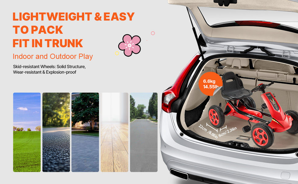 SucceBuy 66lbs Kids Pedal Go Kart 4 Wheel Off-Road Pedal Ride On Toys with Adjustable Seat Outdoor Racer Pedal Car for Boys